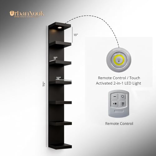 7 Tier Wall Shelf Unit,Black Lack Wall Shelf,Display Floating Shelf with LED Remote Control Light - color: Black