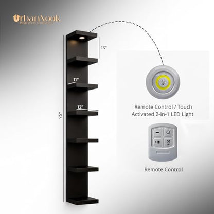 7 Tier Wall Shelf Unit,Black Lack Wall Shelf,Display Floating Shelf with LED Remote Control Light - color: Black