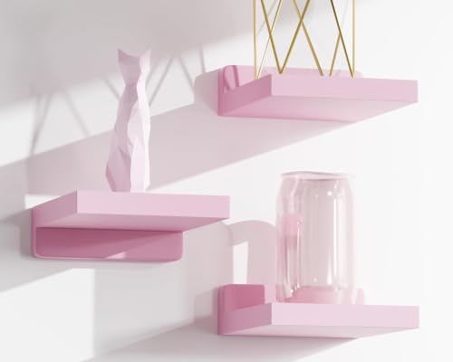 QsQueen Small Floating Shelves Mini Shelves Hanging Display 5 Inch Wall Shelf for Bathroom Livingroom Bedroom,3 Pack, with 2 Types of Installation, Great for Room Decor - color: Pink