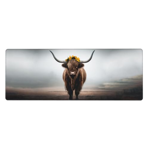 Highland Cow Gaming Mouse Pad, Large Non-Slip Rubber Base Mousepad XL 31.5x11.8in, Keyboard Mouse Mat, Desk Pad with Stitched Edges for Gamer Home&Office - color: 13