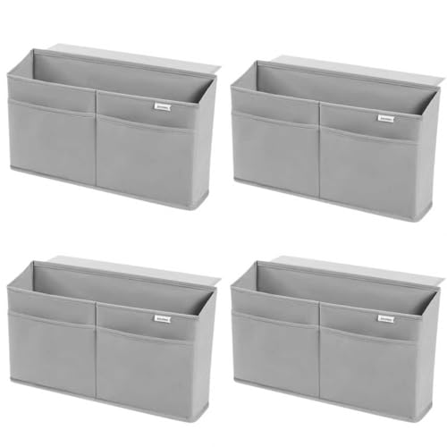 4 Pack Desk Side Hanging Organizer, Adhesive Storage Bag with Pockets for Magazine Ipad Notebook, for End Tables Home Office Desks Computer Workstations Dressing Table, Grey - color: Grey-4Pack
