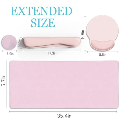 LIMKRIAN Pink Mouse Pad Set, Complete XXL Desk Mat with Ergonomic Keyboard Support & Coaster, Featuring Mouse Pad with Gel Wrist Rest for Pain Relief, Soft Pink Home Office Gaming Accessories Gift - color: XXL-03 Blush Pink