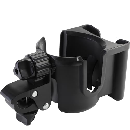 Universal Stroller Cup Holder with Phone Holder, 360°Rotatable Bottle Holder with Strong Clip, Accessories for Stroller, Bike, Wheelchair, Walker, Scooter (UM-SCH-B2409, Large)