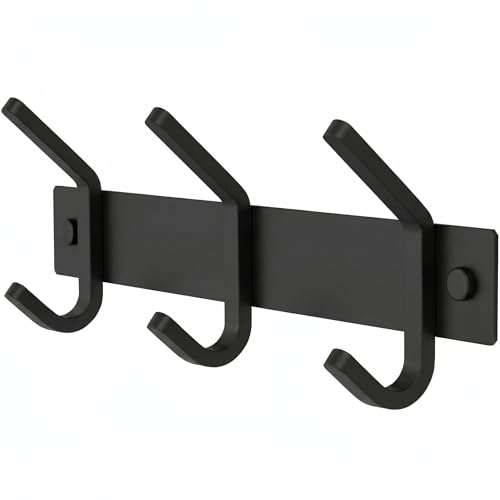 Coat Rack Wall Mount – 9 Inch Stainless Steel Small Hook Rail with 3 Double Coat Hooks for Hanging – Wall Mounted Entryway Organizer for Coats, Hats, Bags, Towels, Robes, Bedroom or Bathroom - Black - color: Black, size: 3 Hooks - 1 Pack