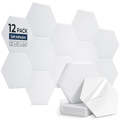 12 Pack Hexagon Acoustic Panels, 12" x 10" x 0.4" High-Density Soundproof Wall Panels, Self-Adhesive Acoustic Wall Panels for Studio, Home, Office, White - color: Basic Hexagon - White, size: Hexagon - 12 Pack