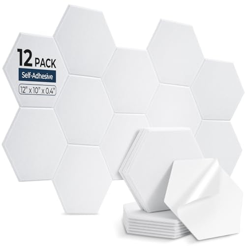 12 Pack Hexagon Acoustic Panels, 12" x 10" x 0.4" High-Density Soundproof Wall Panels, Self-Adhesive Acoustic Wall Panels for Studio, Home, Office, White - color: Basic Hexagon - White, size: Hexagon - 12 Pack