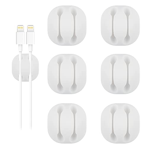 Shintop Cable Clips, 6 Pack White Double Cord Holder Adhesive Cord Management Wire Organizer for Organizing Desk Nightstand Car Phones Chargers - color: White, size: Large