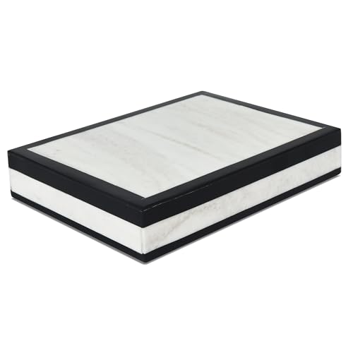 Handicrafts Home Slim Decorative Storage Box with Lid – Black White Modern Remote Control Box, Decorative Desk Organizer, Shelf Storage Box for Living Room Decor – Mono Court 8 x 6 x 1.5 - color: MONO-COURT, size: 8 x 6 x 1.5 Inches