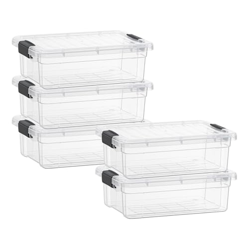 Superio Storage Bins with Lids- 5 Pack, 4.5 Qt Clear Boxes for Organizing, Stackable Plastic Containers- BPA Free, Non-Toxic, Odor Free, Organizer for Home, Office, Dorm - size: 4.5 Qt, style: 5 Pack