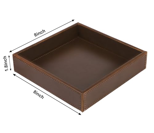 HofferRuffer Faux Leather Vanity Tray, Elegant Desktop Storage Organizer, Decorative Catchall for Perfume, Bathroom Valet, Nightstand or Dresser, 8 x 8 x 1.8 inches (Brown) - color: Brown, size: 8" x 8" x 1.8"