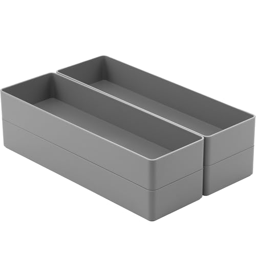 Teling 4 Pcs Grey Large Rectangular Desk Organizer Set, Half Accessory Tray, Plastic Tabletop Organizer for Office, Home, or Study, Dimensions: 9.45 x 2.95 x 1.38 Inches - color: Gray
