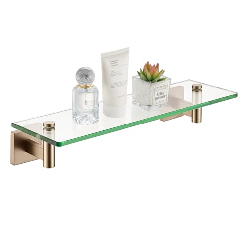 KOKOSIRI Wall Shelves Bathroom Hardware Glass Floating Shelf 16-Inch for Bedroom, Living Room, Kitchen, Hanging Rack Champagne Bronze B1105CPG-L16 - color: Champagne Bronze, size: 16-Inch