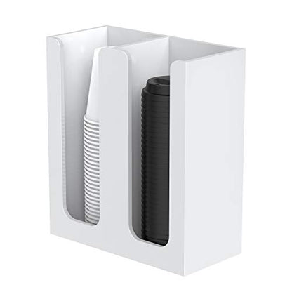 Richboom Acrylic Coffee Cup and Lid Storage Organizer Holder, 2 Compartments, White - color: White