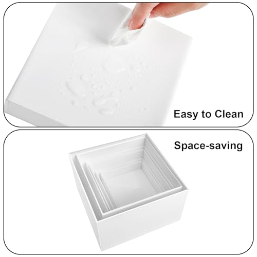 Hacaroa 6 Pcs Buffet Risers, Food Risers Dessert Cupcake Stand for Buffet Table, White Acrylic Cube Boxes for Party, Catering, Jewelry, Collectibles, Hollow Bottom, 6 Sizes (10", 9", 8", 7.5", 6.7", 6")