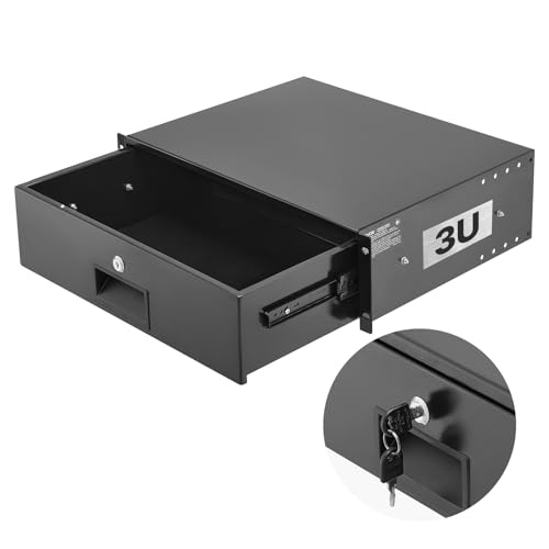 VEVOR 3U Rack Drawer, Lockable Server Cabinet Case, 13.8'' Depth Server Rack Mount Drawer, for 19'' Network Equipment/DJ/AV Rack or Cabinet Enclosure, 50 lbs Max Load, with Cable Management Holes - size: 3U