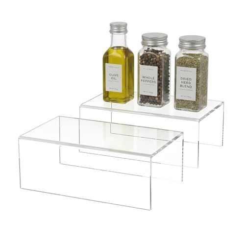 Sezanrpt Acrylic Shelf Riser 8x4.7x3 pack of 2, Desktop Rectangular Acrylic Tray Pedestal Stand for Funko Pop Figure, Bags, 8x4.7x3 Inch - color: Clear, size: 8x4.7x3 Inch
