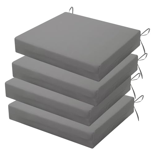 Outdoor Chair Cushions Set of 4, 18.5 x 16 Inch Patio Chair Cushions for Outdoor Furniture, Water Resistant, Non-Slip Ties (Light Grey) - color: 1 - Light Grey, size: 18.5x16x3|4 Pack