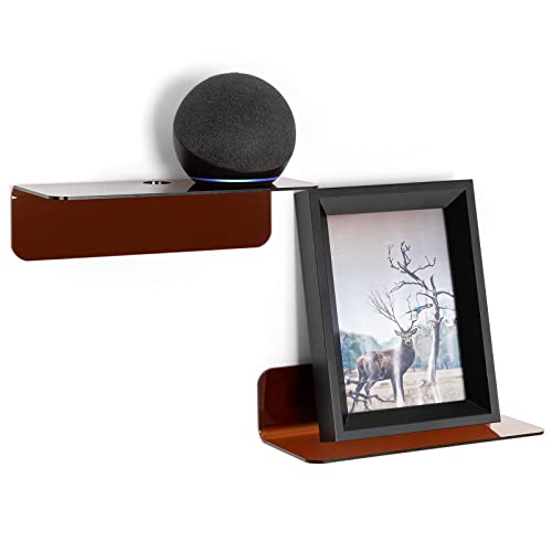OAprire Acrylic Floating Shelves Set of 2 - Expand Wall Space - 9 Inch Small Adhesive Shelf for Bedroom, Bathroom, Kitchen, Living Room, Office with Cable Clips (Brown) - color: Brown