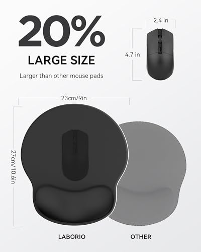 Laborio Mouse Pad with Wrist Rest, Ergonomic Mouse Pads for Desk, Office Non-Slip Large Mousepad with Gel Wrist Support(Black, 10.6''L x 9''W) - color: Black