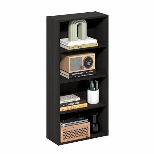 Furinno Basic Book Shelf, 4-Tier Bookcase with Open Shelf, Bookshelf, Cube Storage Organizer, 7 x 17 x 35, for Living Room, Bedroom, Home Office, Espresso - color: Espresso, size: 4-Tier, 7 x 17 x 35