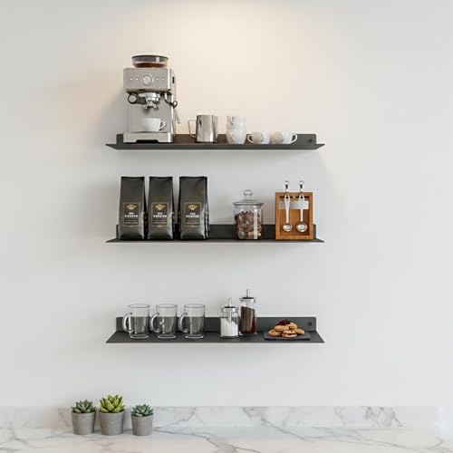 SIMOND STORE Linear Floating Shelf-Heavy Duty Steel Shelf (24" x 8" x 2.5") | Industrial Metal Wall Mounted Shelf, DIY Design, Powder Coated Black - size: 24-inch X 8-inch Powder Coated Black-V2
