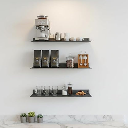 SIMOND STORE Linear Floating Shelf-Heavy Duty Steel Shelf (24" x 8" x 2.5") | Industrial Metal Wall Mounted Shelf, DIY Design, Powder Coated Black - size: 24-inch X 8-inch Powder Coated Black-V2