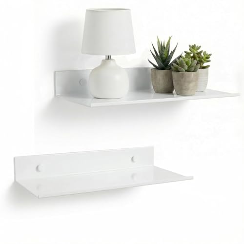 Z metnal Small Wall Shelves, Mini Display Metal Lack Floating Shelf for Collectables Figure, Aluminum, Wall Mounted, Sleek, White,12 x 5 inch, 2 Pack - color: White, size: 12 inch (2 Pack)