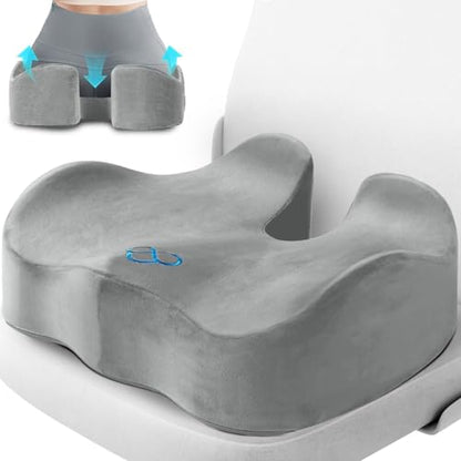 CushyOasis Seat Cushion, Chair Cushions, Office Chair Cushions, Anti-Slip Bottom & Removable Cover Tailbone Pain Relief Cushion, Memory Foam Seat Cushion, 5.28 in Thick (Light Grey) - color: Light Grey, size: X-Large