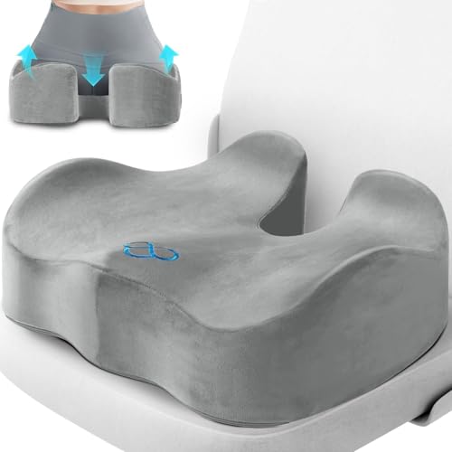 CushyOasis Seat Cushion, Chair Cushions, Office Chair Cushions, Anti-Slip Bottom & Removable Cover Tailbone Pain Relief Cushion, Memory Foam Seat Cushion, 5.28 in Thick (Light Grey) - color: Light Grey, size: X-Large