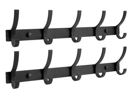 Optish Coat Rack Wall Mount, Coat Hook Wall Mount, Wall Hooks for Hanging, Hat Rack for Walls, Coats Hanger with 10 Hook, Towel Hooks for Bathrooms (2 Pack, Black) - color: Black, size: 2 Pack-10 Hook
