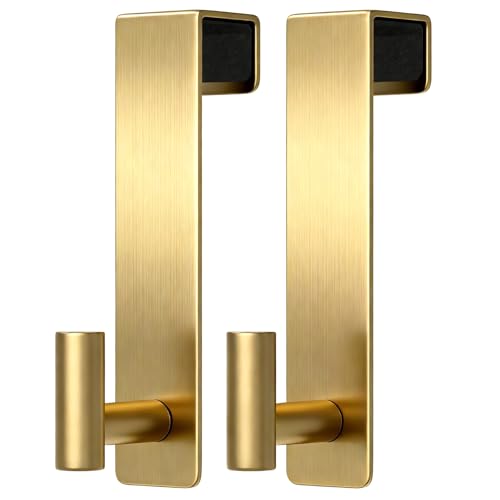 PMMASTO 2-Pack Over The Door Hooks - Rustproof Stainless Steel Door Hangers for 1-3/4 Inch Doors, Non-Marking and Tool-Free Easy Install (Gold, T Shape) - color: Gold, size: 7.5 Inch-2 Pack, Fits 1-3/4" Thick Door