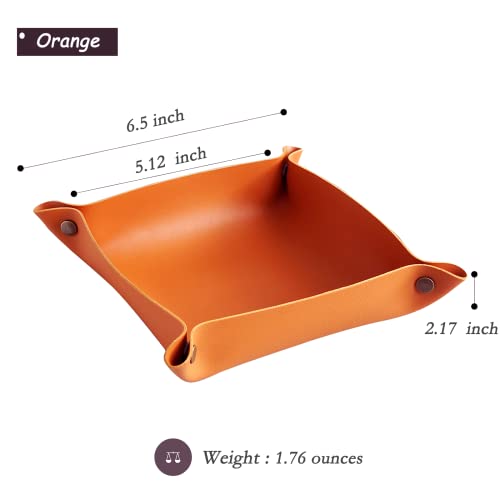 Foldable Leather Catchall Tray, Jewelry Organizer for Travel, Nightstand, Home or Office (Orange-S) - color: Orange