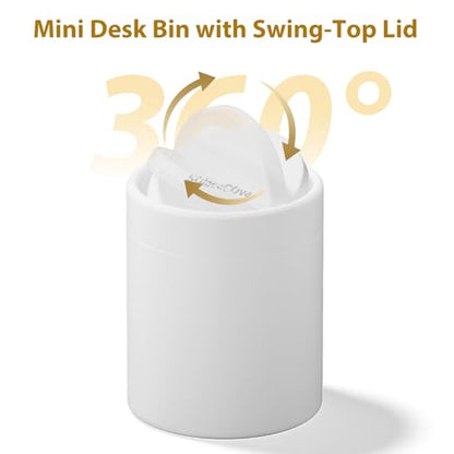 Mini Desk Trash Can with Lid for Desk,0.4 Gallon Brushed Stainless Steel Countertop Trash Can with Lid for Desktop Car Office Kitchen, Swing Top Trash Bin with a Roll of Trash Bag（White） - color: White