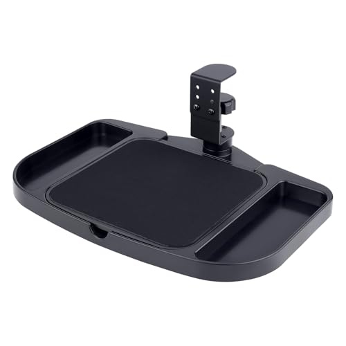 Clamp-on Mouse Pad Holder Platform, Height Adjustable Under Desk 360° Rotating Mouse Tray Rest Extension Attachment, with 5 Storage compartments Save Space