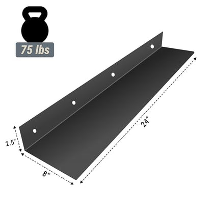 SIMOND STORE 1 Floating Shelf, Heavy Duty Wall Mounted TV Console Shelf 24" | Black (24" X 8" X 2.5") Floating Shelf for Heavy Duty Wall Mounted TV Console Shelf use with decor, router, cable box storage - size: 24-inch X 8-inch Powder Coated Black..