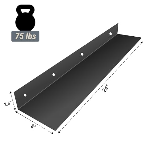 SIMOND STORE Linear Floating Shelf (24" X 8" X 2.5") Steel Industrial Heavy | Black (24" X 8" X 2.5") Floating Shelf for Heavy Duty Wall Mounted TV Console Shelf use with decor, router, cable box storage - size: 24-inch X 8-inch Powder Coated Black