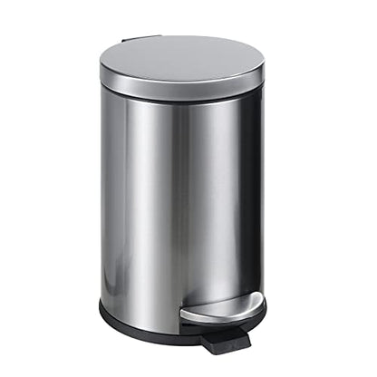 SunnyPoint 4.5 Liter(1.2 Gallon) Small Round Trash Can with Plastic Inner Bucket; Bathroom, Office, Kitchen and Bedroom Step On and Slow Close (S.N) - color: SN, size: Small