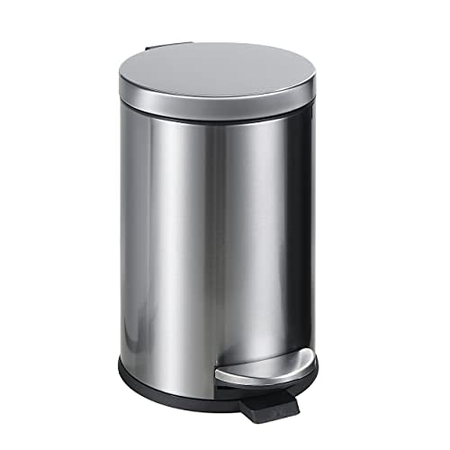 SunnyPoint 4.5 Liter(1.2 Gallon) Small Round Trash Can with Plastic Inner Bucket; Bathroom, Office, Kitchen and Bedroom Step On and Slow Close (S.N) - color: SN, size: Small