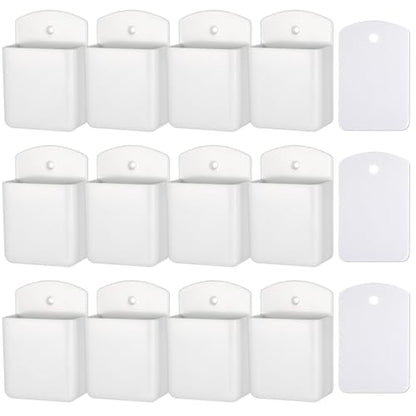 12pcs Wall Mount Remote Control Holder Organizer with Strong Adhesive Tape, ABS Plastic Storage Box for TV Remotes, Pens, Keys, Toothbrushes, Makeup Brushes, White Color