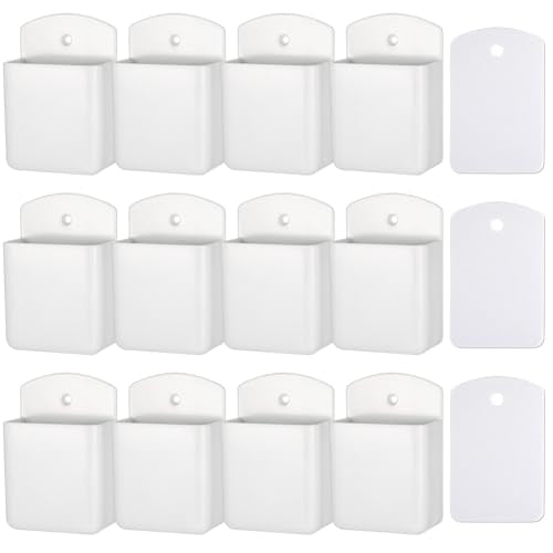 12pcs Wall Mount Remote Control Holder Organizer with Strong Adhesive Tape, ABS Plastic Storage Box for TV Remotes, Pens, Keys, Toothbrushes, Makeup Brushes, White Color