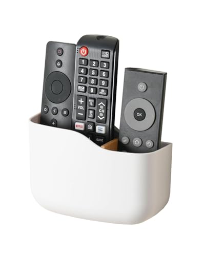 LINFIDITE TV Remote Holder Wall Mount Remote Control Holder for Bed Universal Bedside Wall Remote Holder Caddy Organizer Hole-Free Remote Control Holder (For 2 Or 3 Remote Controls–White–Quantity1 - color: White, size: 1Pack