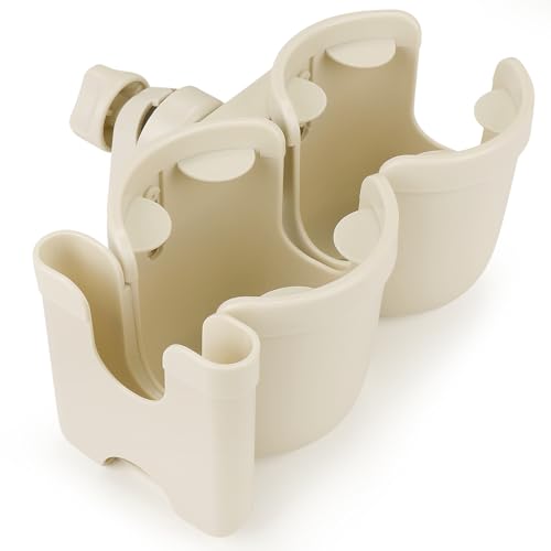 Accmor Stroller Cup Holder with Phone Holder, Bike Cup Holder, Universal Cup Holder for Uppababy Nuna Doona Strollers, 2-in-1 Cup Holder for Walker, Wheelchair, Scooter - color: Double Holder-All Off White