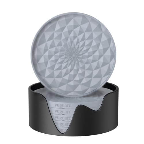 Coasters [6 Pack] with Holders Drink Silicone Coasters, Table Cup Mat, for Hot or Cold Drinks Thickened, Non-Slip, Non-Stick, Deep Tray Grey - color: Gray
