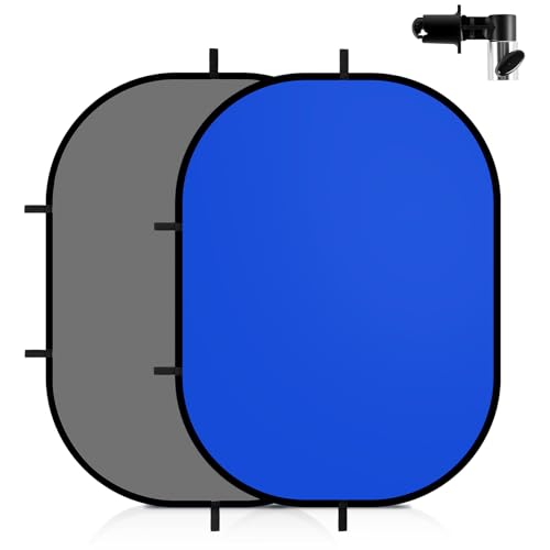 5x6.6ft Blue Grey Backdrop for Photography, 2-in-1 Pop Up Collapsible Photo Background with Clip and Carry Case for YouTube Videos Studio Props - color: Blue&Grey, size: 5x6.6ft
