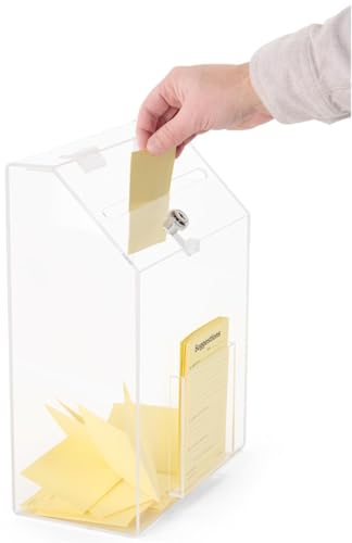 Displays2go Locking Clear Acrylic Suggestion Box with 1 Front Pocket (SMPP1PKCLE)