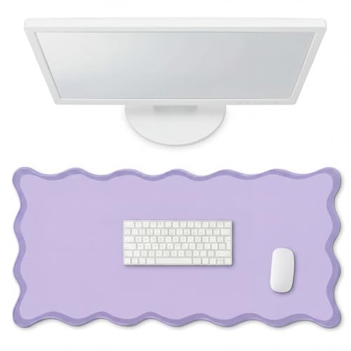 Hahafelt Scalloped Desk Mat Large Desk Pad Cute Coquette Table Mat Back to School Preppy Table Make up Pad Nonslip Graduation Gift with Stitching Waterproof Gaming(Purple,36 x 17 Inches) - color: Purple, size: 36 x 17 Inches