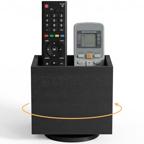 360° Rotating Remote Control Holder, Wooden TV Controller Holder, Remote Holder for Table, Desktop Caddy for Pen, Phone, Small Item Home Office School(Black) - color: Black - 1slot