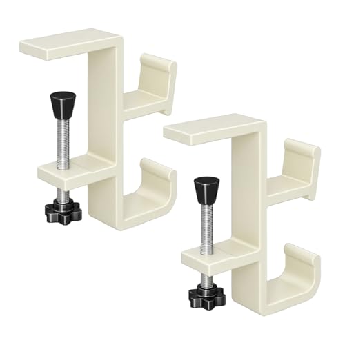 2-Pack Headphone Stand & Hook – Under Desk Headset Holder Clamp Mount for Gaming Headphones, Backpacks, Purses, Coats – Space-Saving Desk Accessories (White Dual Hook)