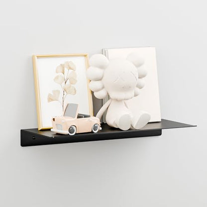 Metal Floating Wall Shelves - Small Wall Mounted Display Shelf for Collectibles, Mini Hanging Shelves Set for Bathroom, Bedroom, Kitchen & Living Room Decor (Black, 12 in-3 Pcs) - size: 12 IN-3 Pcs