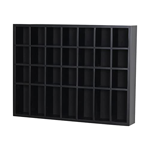 Black Shot Glass Display Case 18" x13" Solid Wood Wall Mounted Collection Cabinet 28 Slots Small Curio Cabinet Rack (No Door) - color: Black